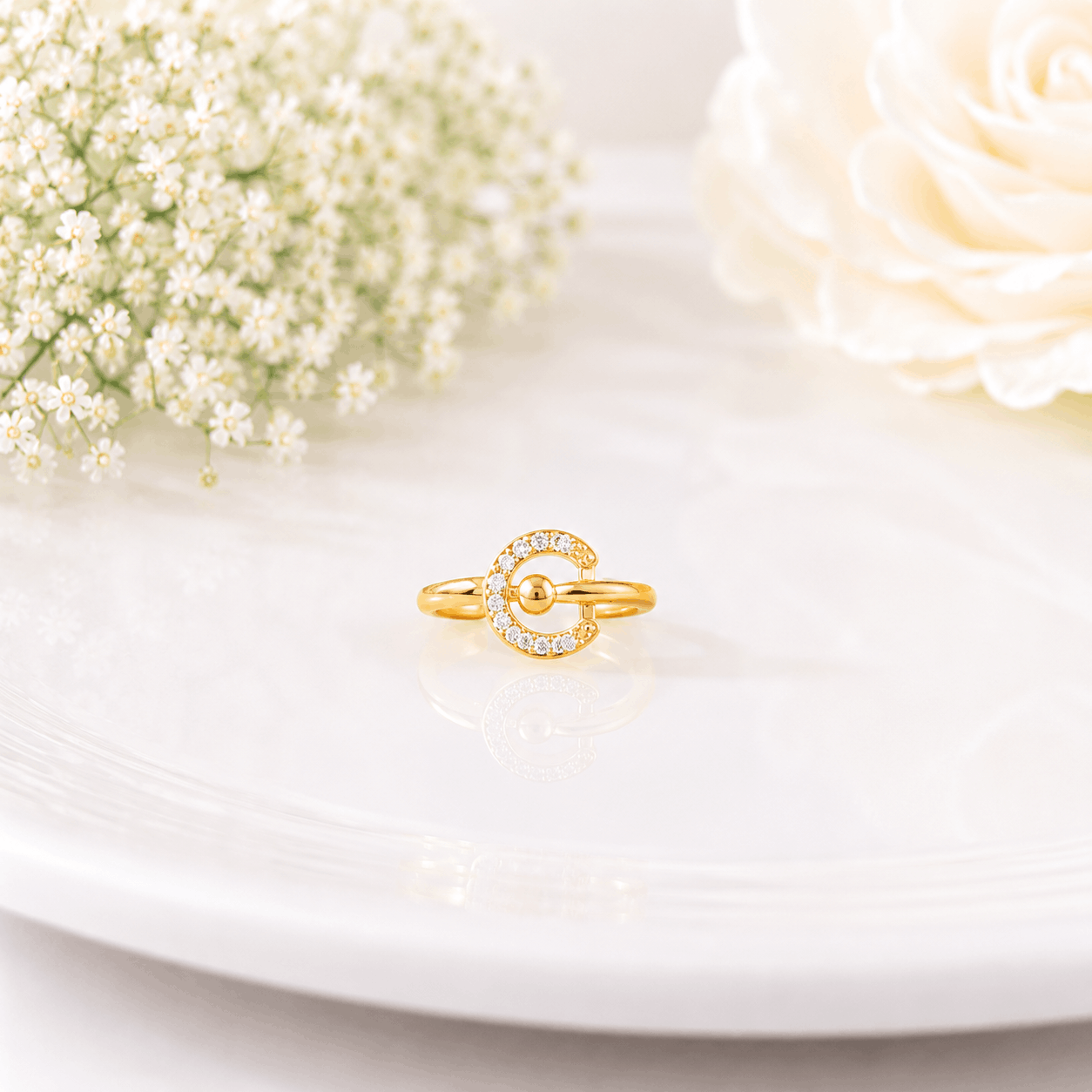 Adjustable Crystal C Shape Ring