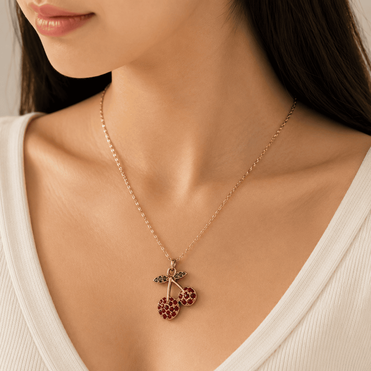 Cherry Crystal Pendant Necklace