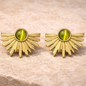 Green Sunburst Statement Stud Earrings
