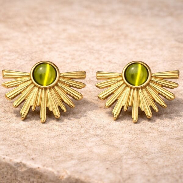 Green Sunburst Statement Stud Earrings