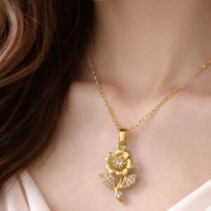 Crystal Flower Rose Pendant Necklace