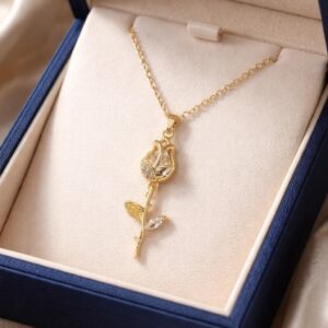 Gold Rose Pendant Necklace