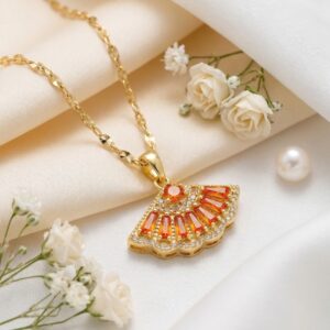 Orange Crystal Fan Pendant Necklace