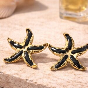 Black Starfish Stud Earrings