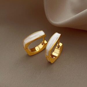 White Enamel Huggie Earrings