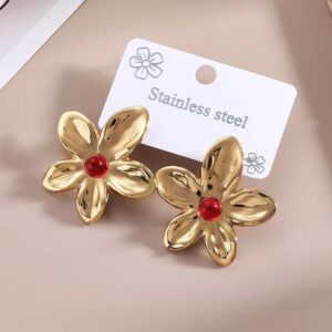 Red Floral Stud Earrings