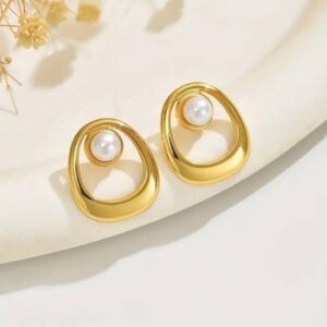 Pearl Drop Geometric Earrings