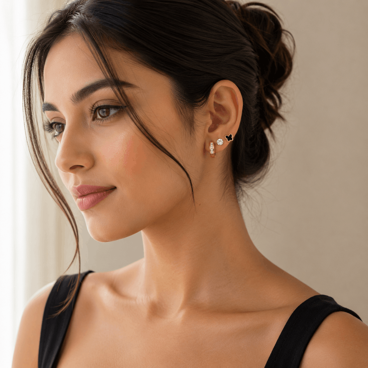 Butterfly & Crystal Multi Stud Earring Set