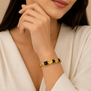 Black Heart Charm Gold Bracelet