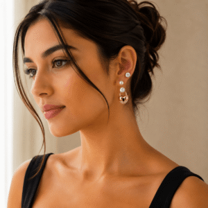 Pearl & Lock Charm Earring Set