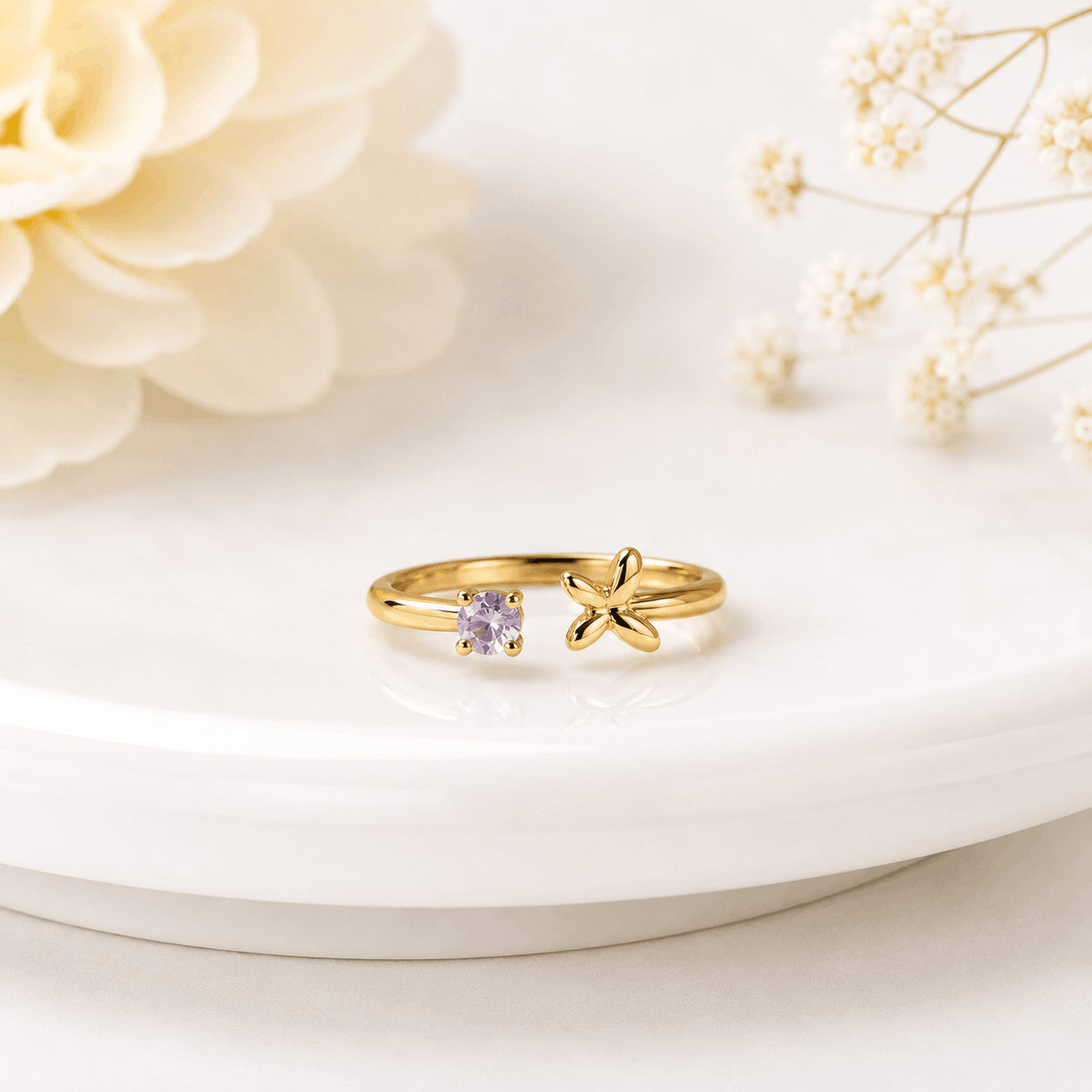Adjustable Floral Crystal Ring